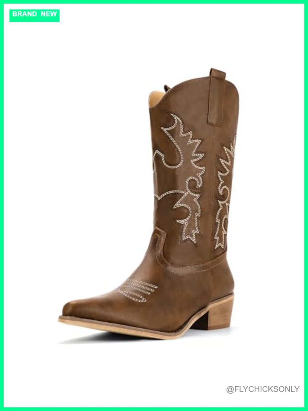 Western Mid Calf Chunky Low Heel Pointed Toe Boots